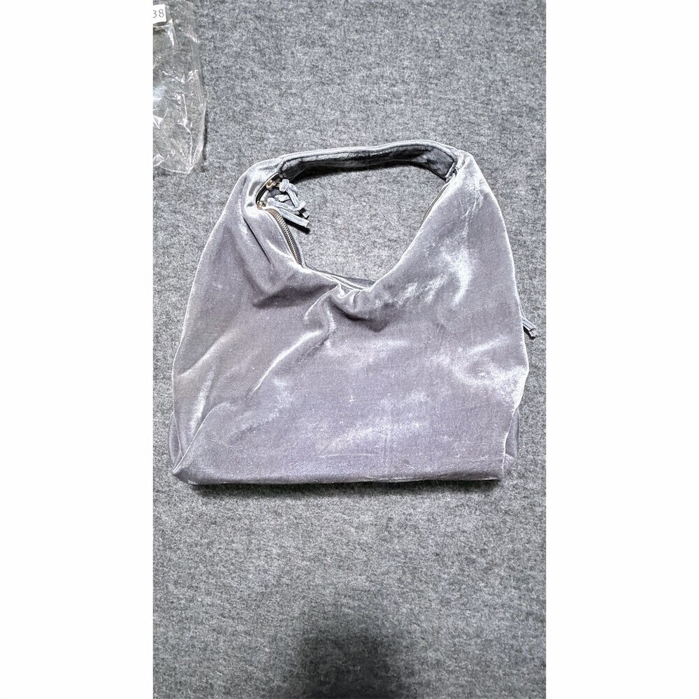 Tabitha Webb Hobo Shoulder Bag Womens Medium Gray Gold Zip Closure Slouchy